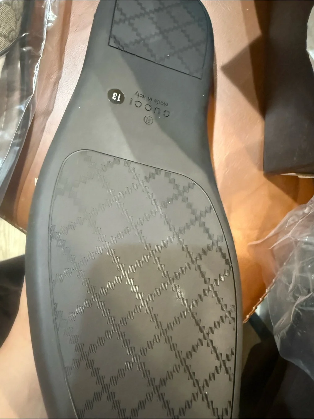 Gucci Brown Monogram Thong Sandals with Green-Red Stripe